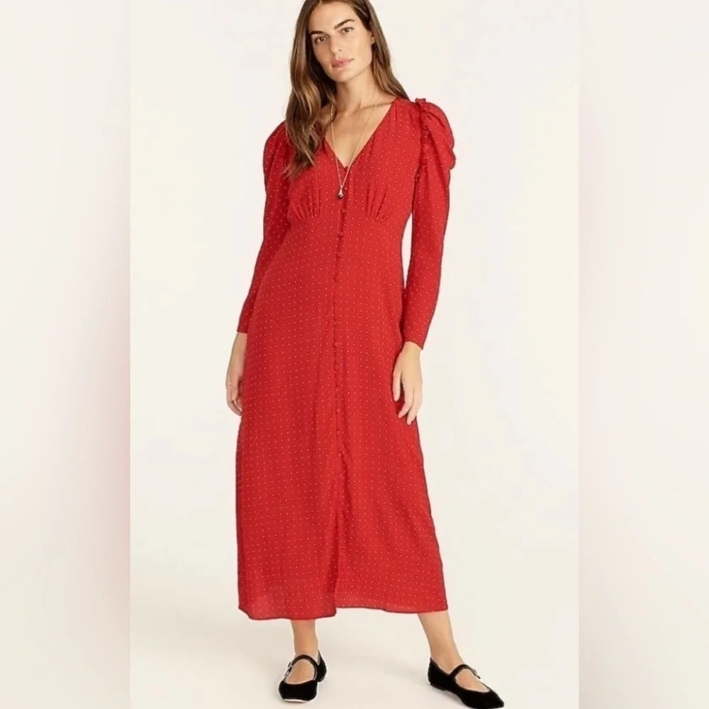 J Crew red /white polka dot drapey puff-sleeve dress SZ 10 NWT